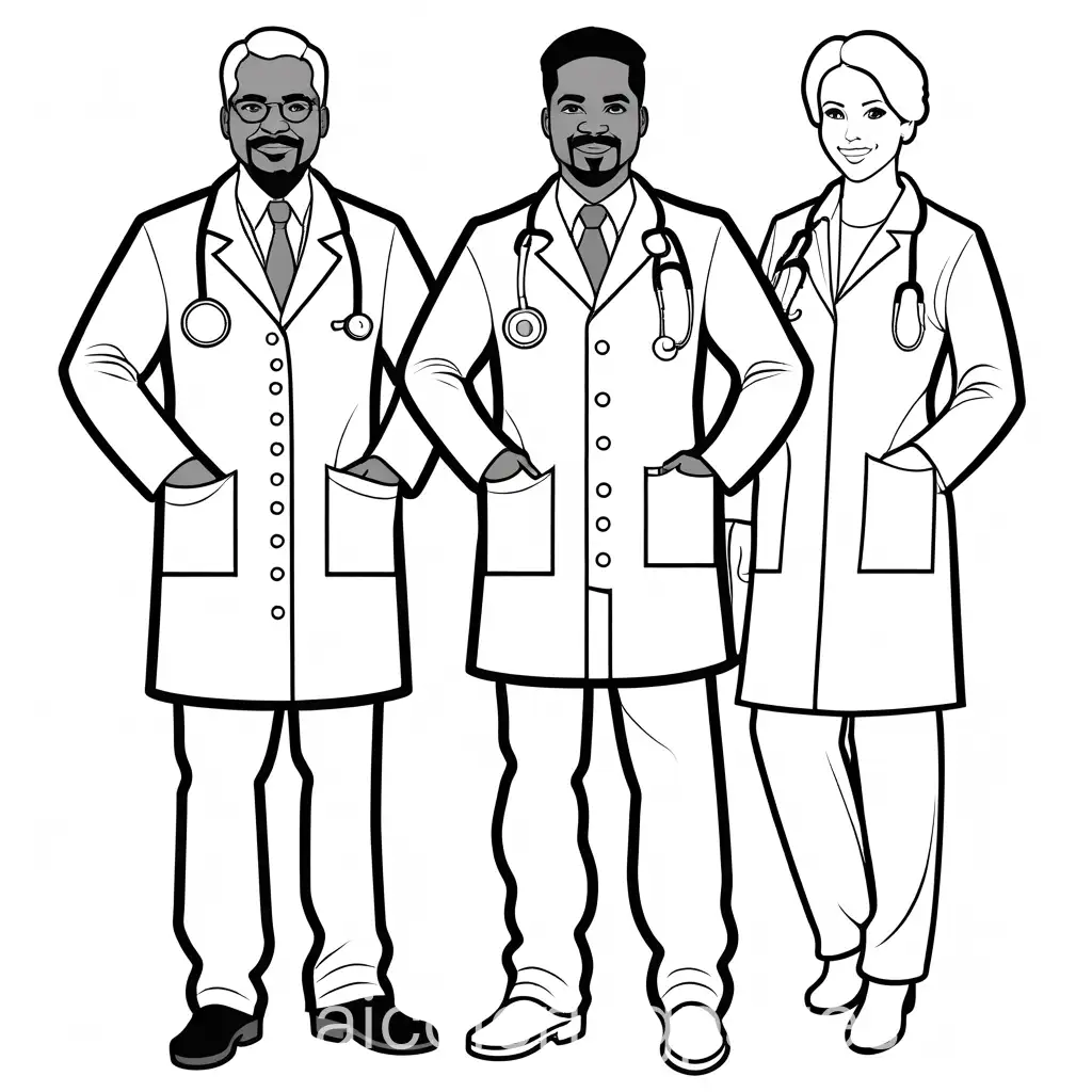 Adult-Coloring-Page-Black-Doctor-Line-Art-on-White-Background