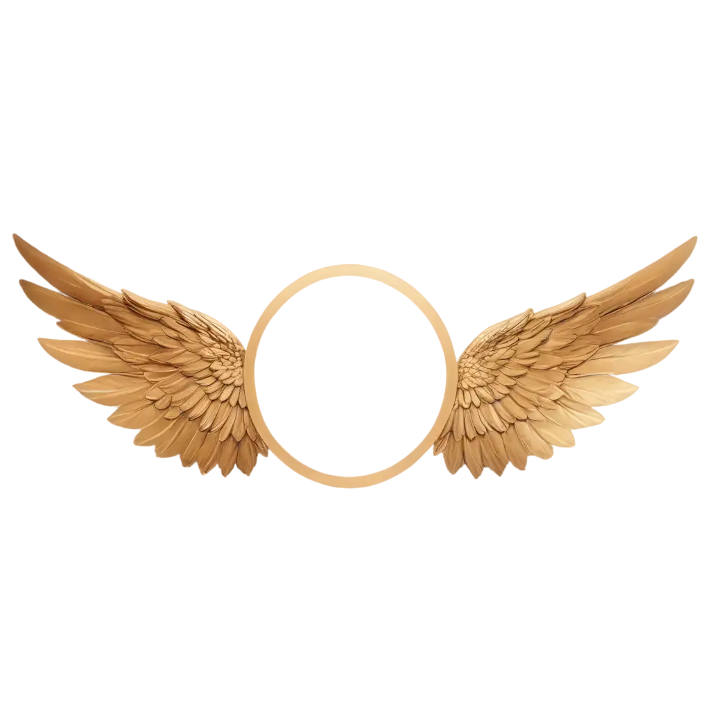 Create a design featuring a central, highlighted circle with a golden glow. Surround the circle with two bold, symmetrical wings or laurel leaves in a rich, golden color. The wings should curve around the sides of the circle and have a strong, prominent appearance, adding an elegant yet powerful look to the design. The circle should be the focal point with a bright, glowing effect, while the wings are bold and striking. Keep the background subtle to ensure the circle and wings stand out.