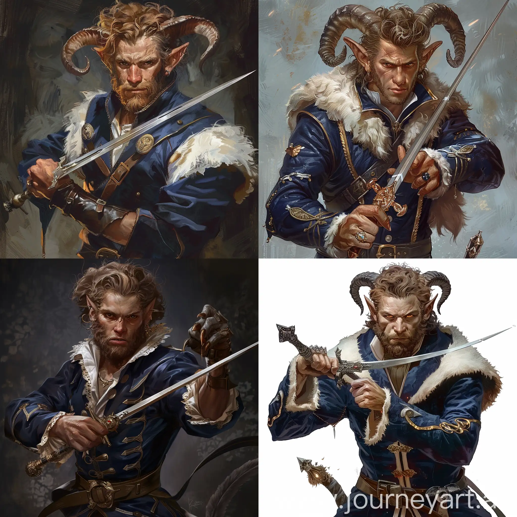 Satyr-Duelist-in-Navy-and-Silver-Justacorps-with-Rapier