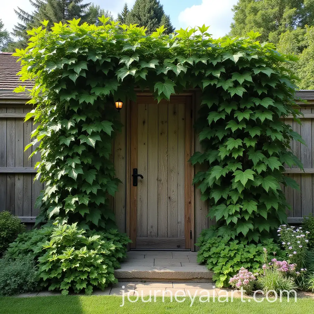 Climbing-Plants-Covering-Wooden-Wall-in-a-EuropeanStyle-Garden