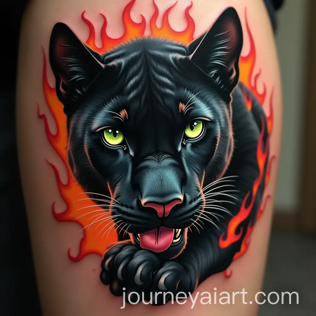 Black-Panther-Tattoo-Design-with-Green-Eyes-and-Flames