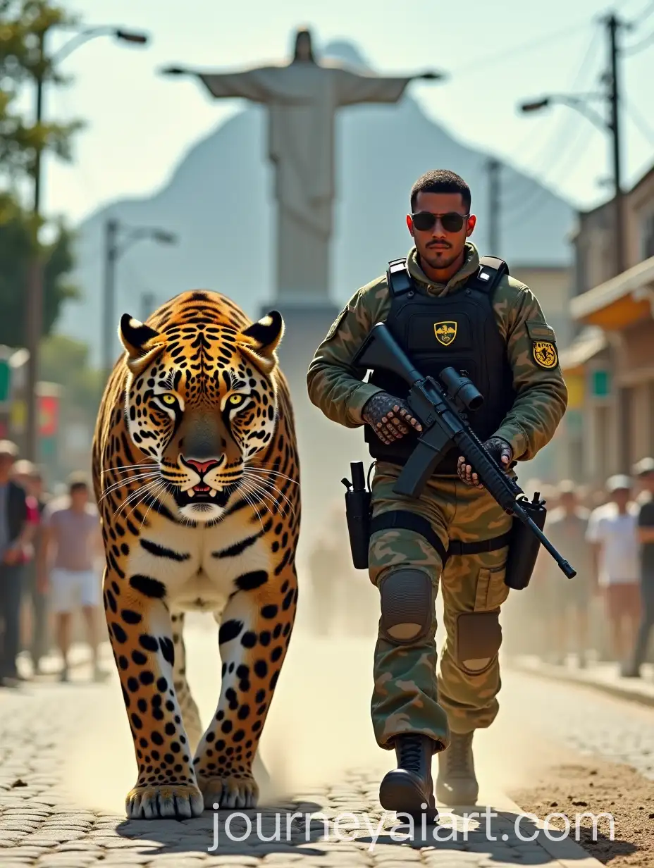 Brazilian-Special-Forces-Soldier-and-Jaguar-in-Rio-de-Janeiro-with-Christ-the-Redeemer-Statue
