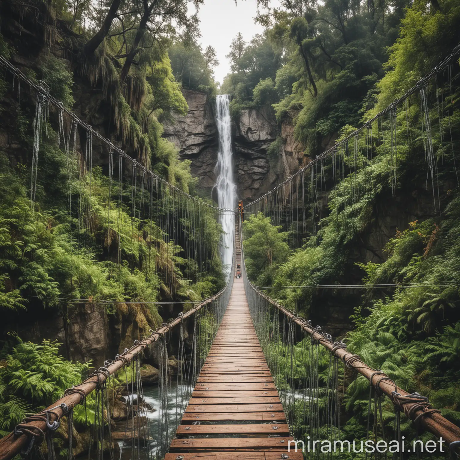 Suspension Bridges in Wilderness Park with Waterfall Views