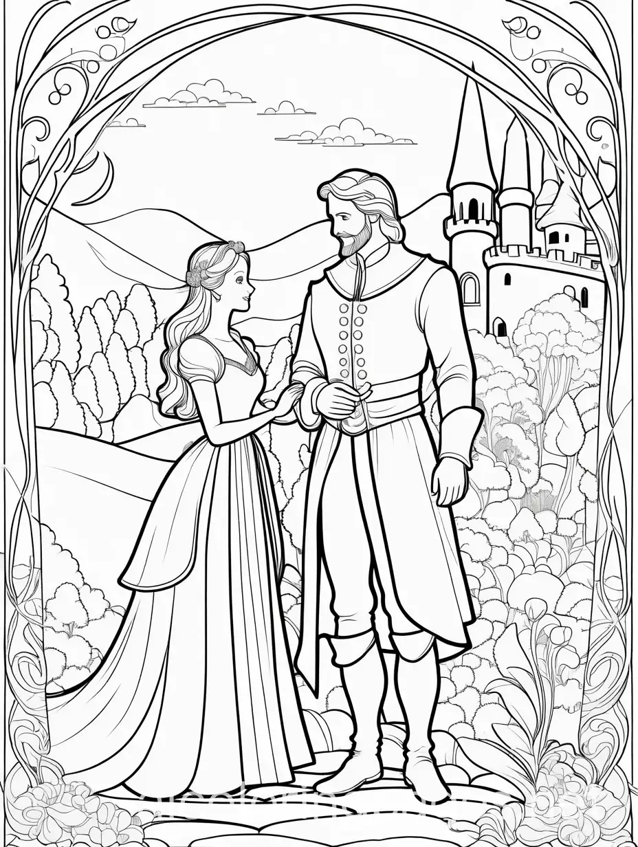 Couple-in-a-Fairy-Tale-Setting-Simple-Coloring-Page-for-Children