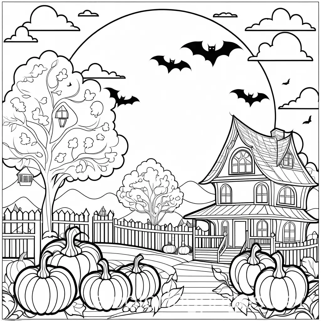 Spooky-Autumn-Scene-Pumpkin-Patch-Bats-and-Moon