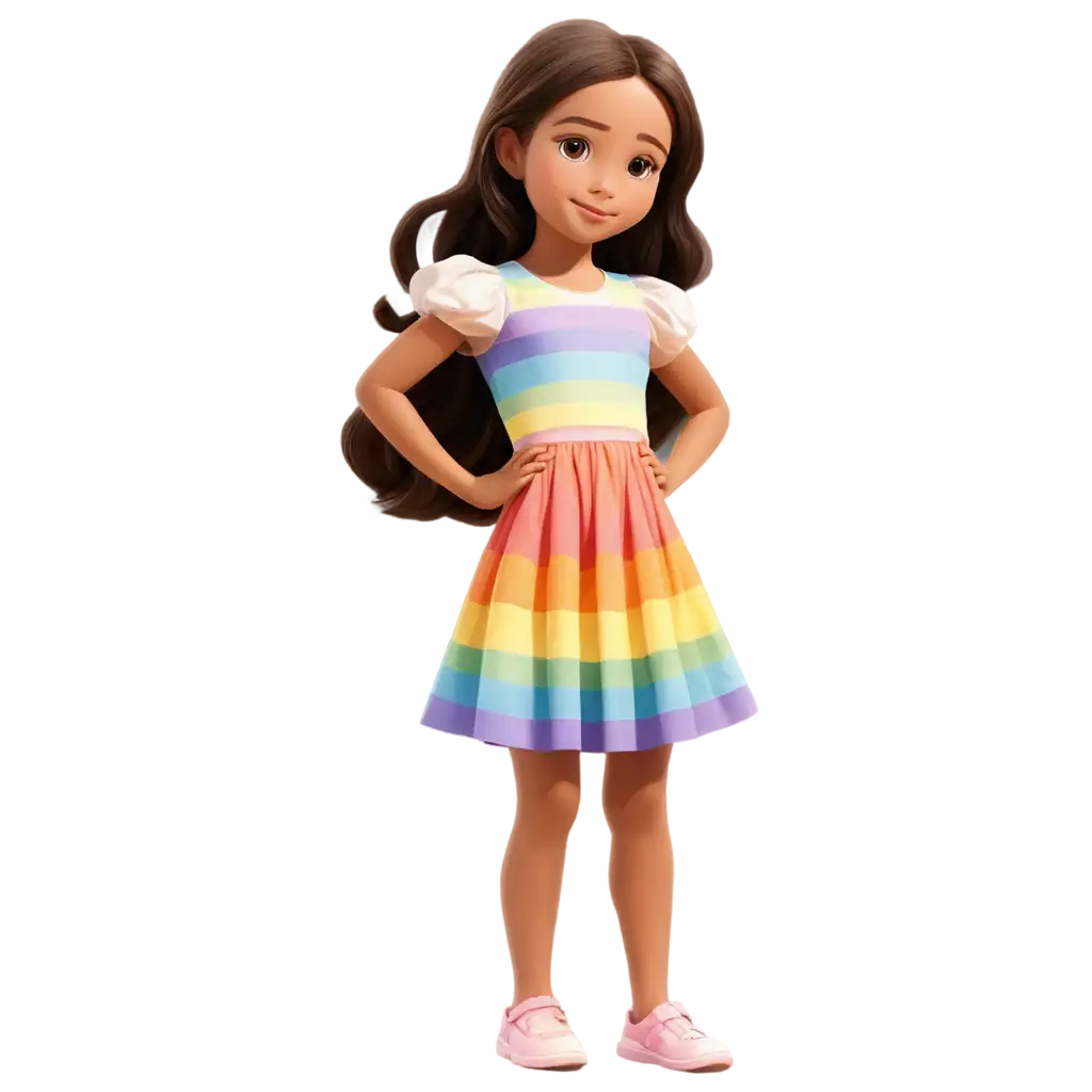 Beautiful-Little-Girl-PNG-Image-Dark-Brown-Hair-Light-Brown-Eyes-Rainbow-Dress