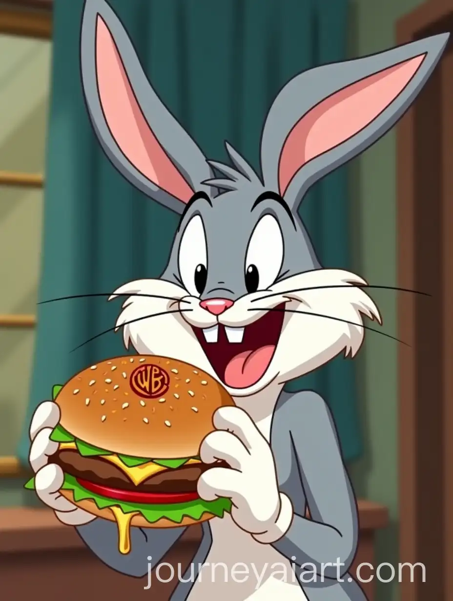 Bugs-Bunny-Eating-a-Hamburger-with-Warner-Bros-Logo