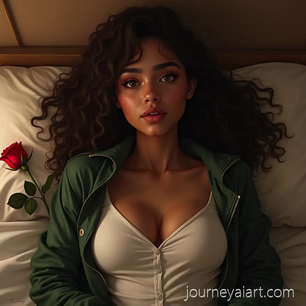 Androgynous-AfroIndo-Aryan-Intersex-Woman-Relaxing-on-Cozy-Bedroom-Bed-with-Red-Rose