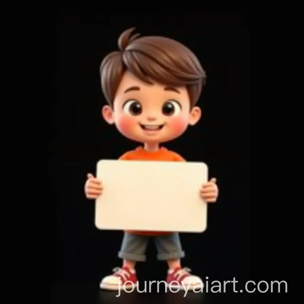 Caucasian-Kid-Holding-a-Sign-in-Orange-Clothes-with-Black-Background-in-2D-Cartoon-Style