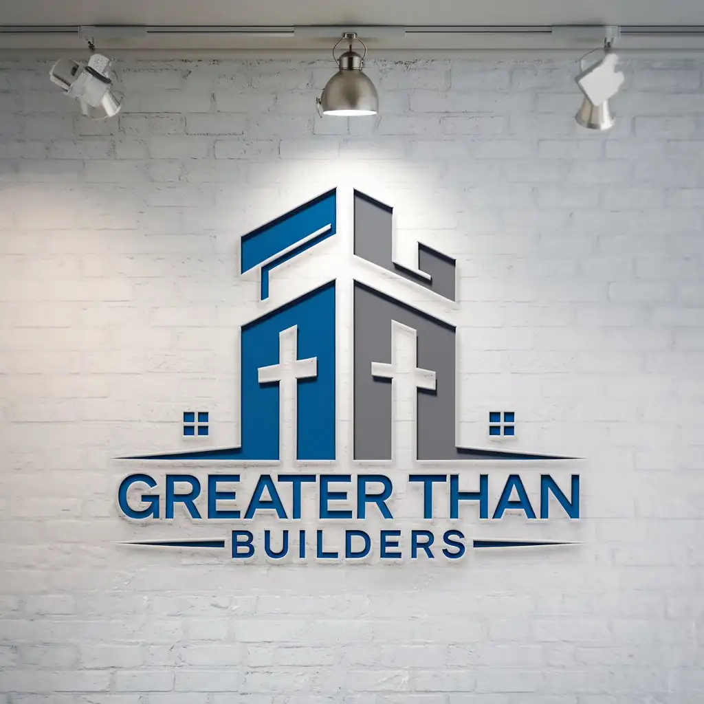 LOGO Design For Greater Than Builders Modern Blue Gray Symbol with Christian Faith Influence