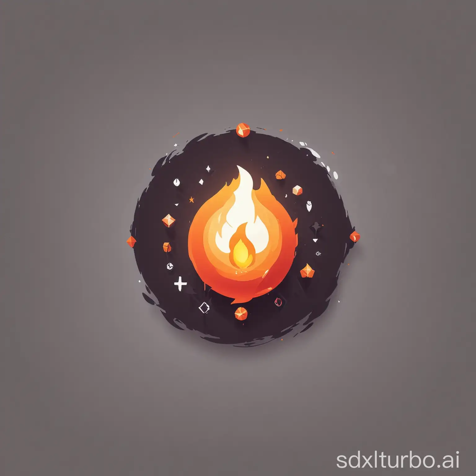 Flat-Minimalist-Fantasy-Game-Icon-Spell-Fire-Ball-in-Modern-Vector-Style