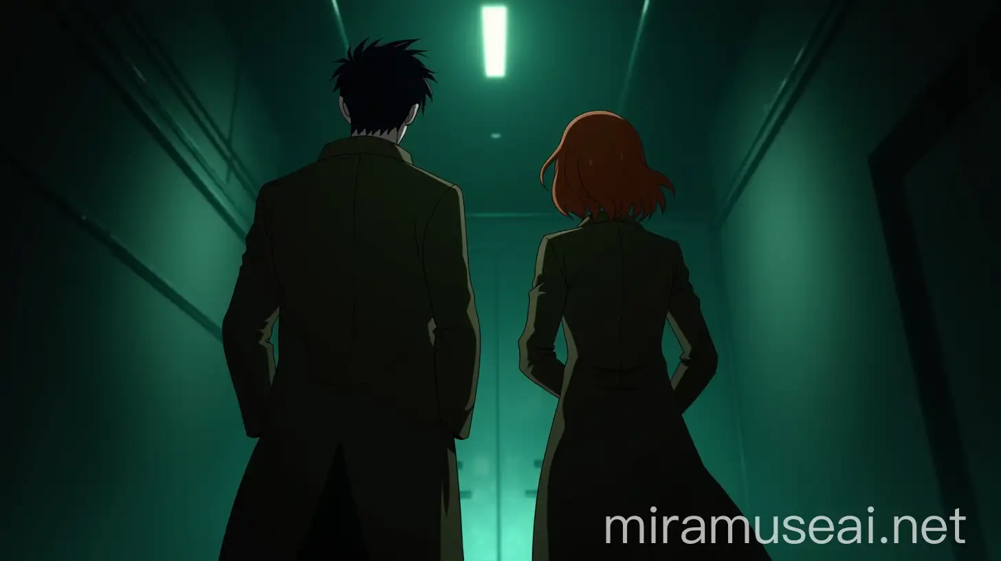 Anime Detective Characters in Dark Underground Room