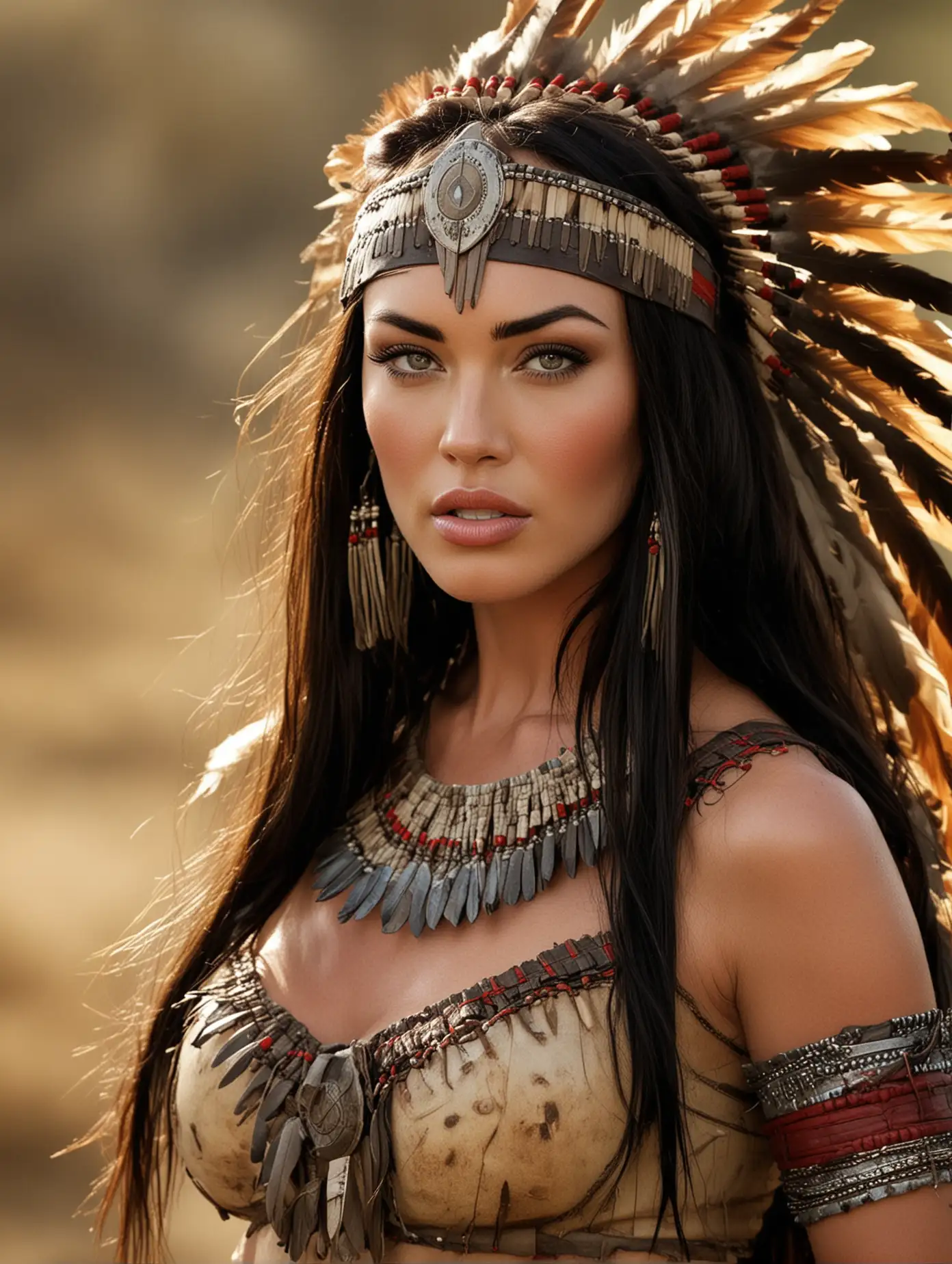 Megan-Fox-Cosplaying-as-a-Native-American-Ancient-Warrior-Beauty