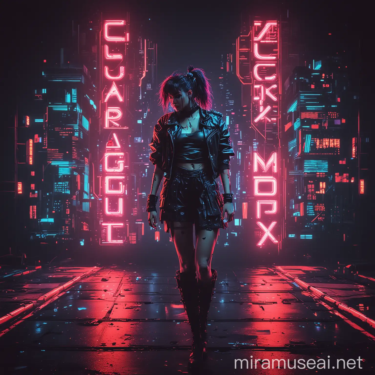 Cyberpunk Glitch Art with Neon Pixels and Chromatic Aberration