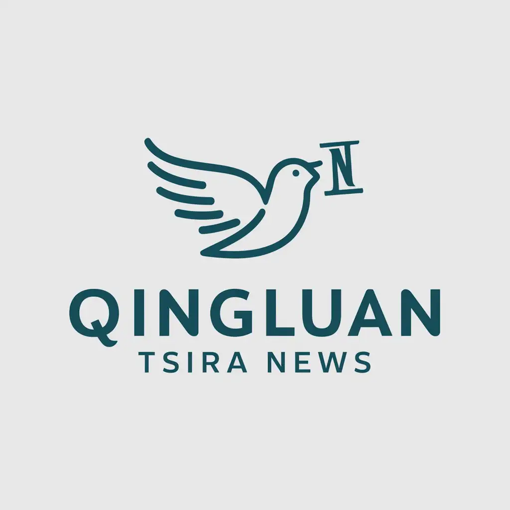 a vector logo design,with the text "Qingluan Tsira News", main symbol:a bird with a letter in its beak, spreading its wings and flying,Moderate,be used in news industry,clear background