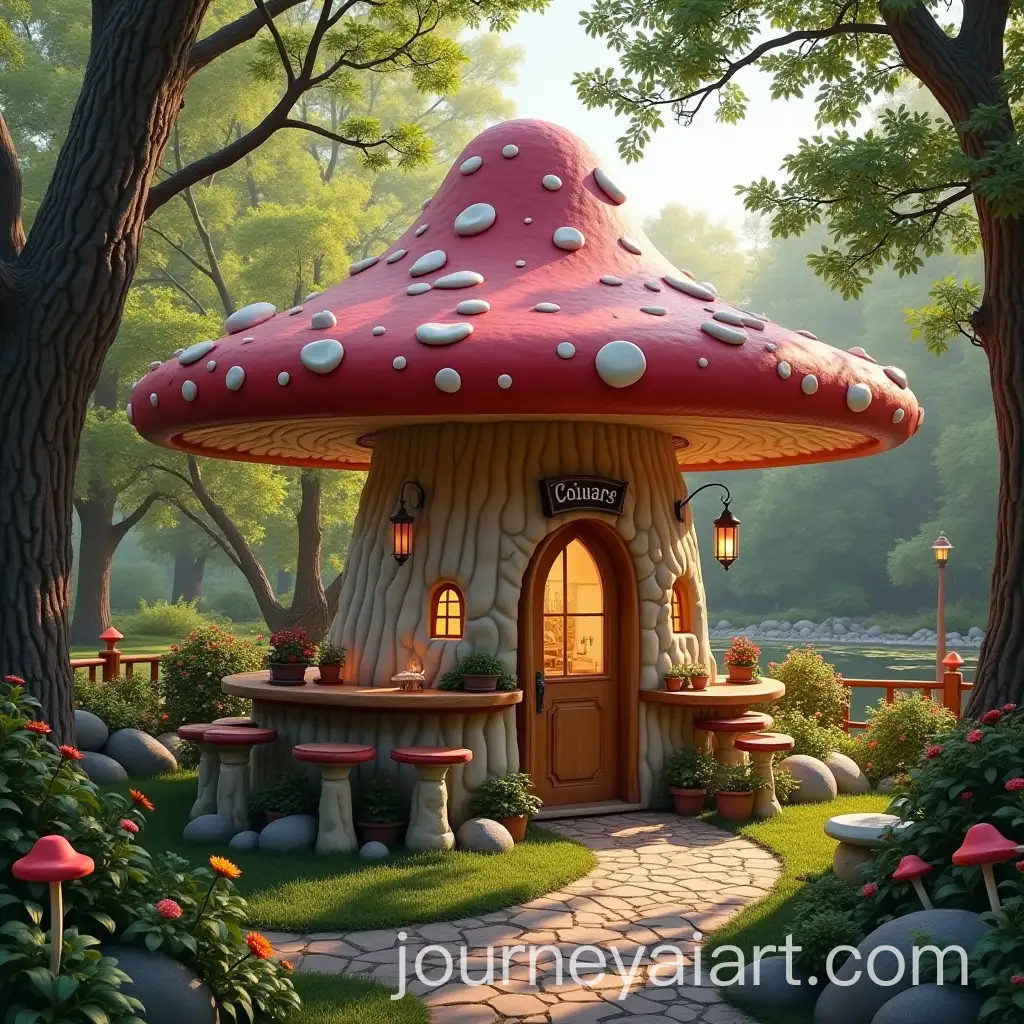 Fantasy-MushroomShaped-Cafe-in-a-Park-Setting