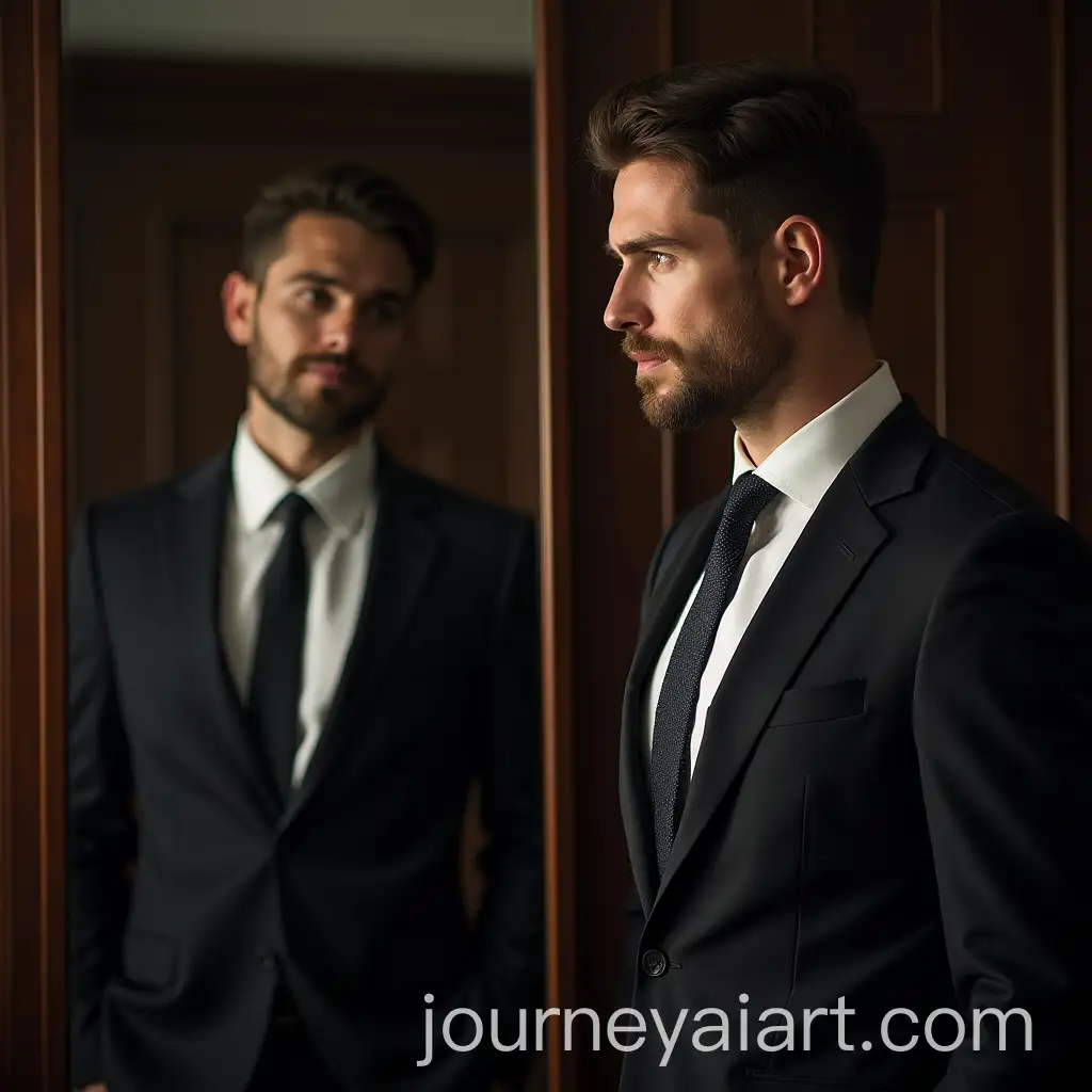 WellDressed-Man-in-Deep-Thought-Reflecting-in-Mirror