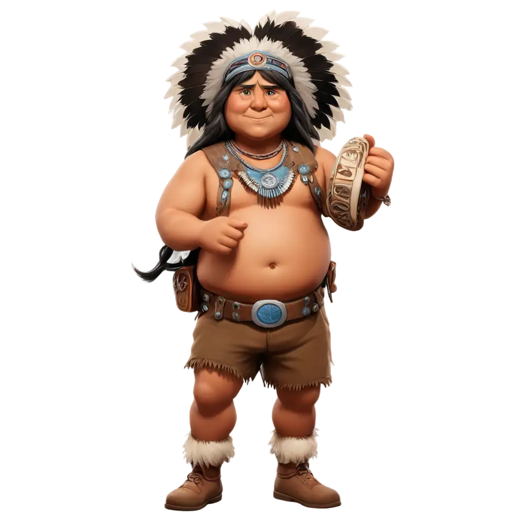 Cartoony-Obese-Native-American-Warrior-with-a-Rattle-PNG-Image-HighQualityPNG-Image-Usage-Scenarios-Digital-Art-for-Versatile-Use