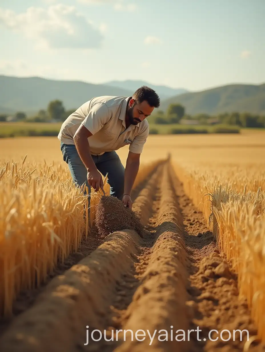 Farmer-Tilling-the-Soil-with-Sheaves-of-Grain-in-the-Background