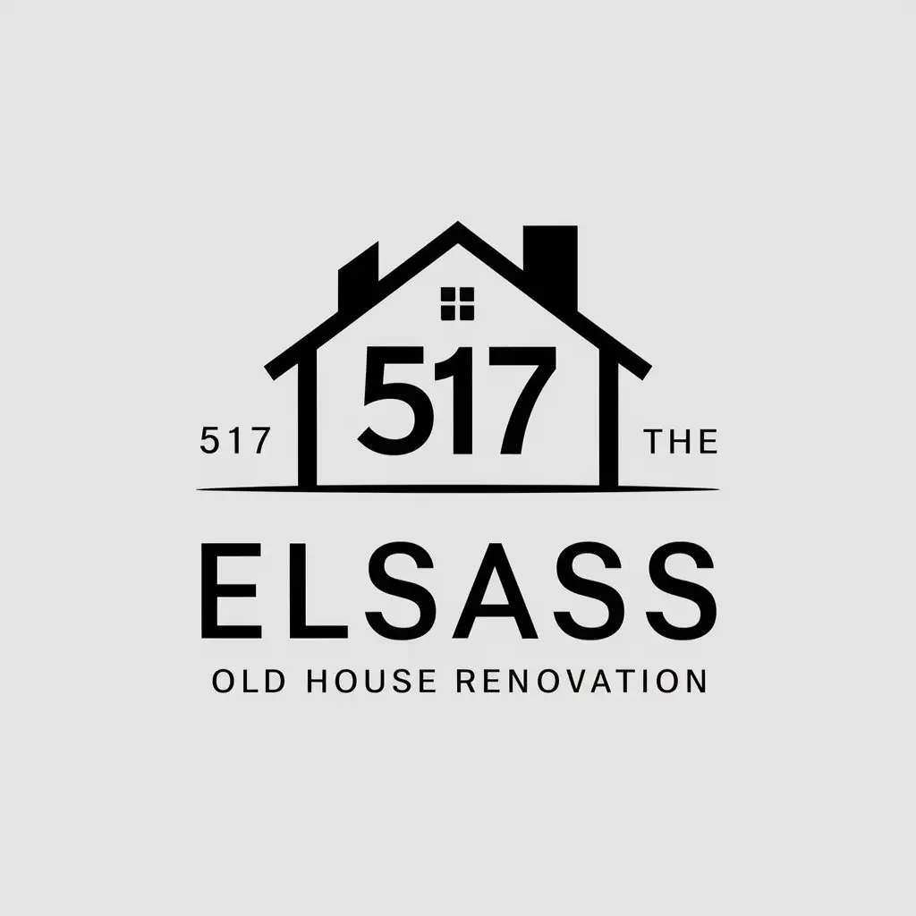 a vector logo design,with the text "517 Elsass old house renovation", main symbol:517焕新,Moderate,be used in Real Estate industry,clear background