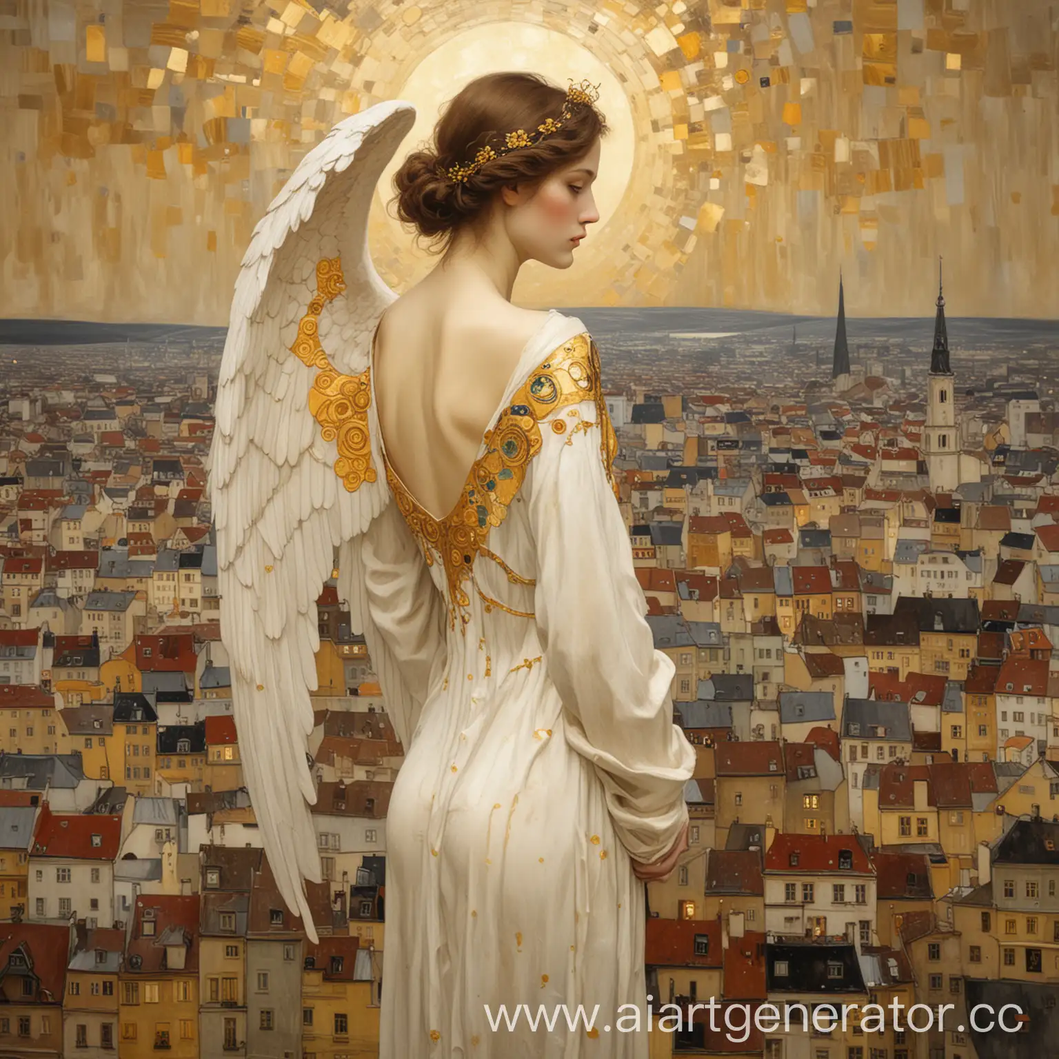 Angel-Gazing-Over-the-City-in-the-Style-of-Gustav-Klimt