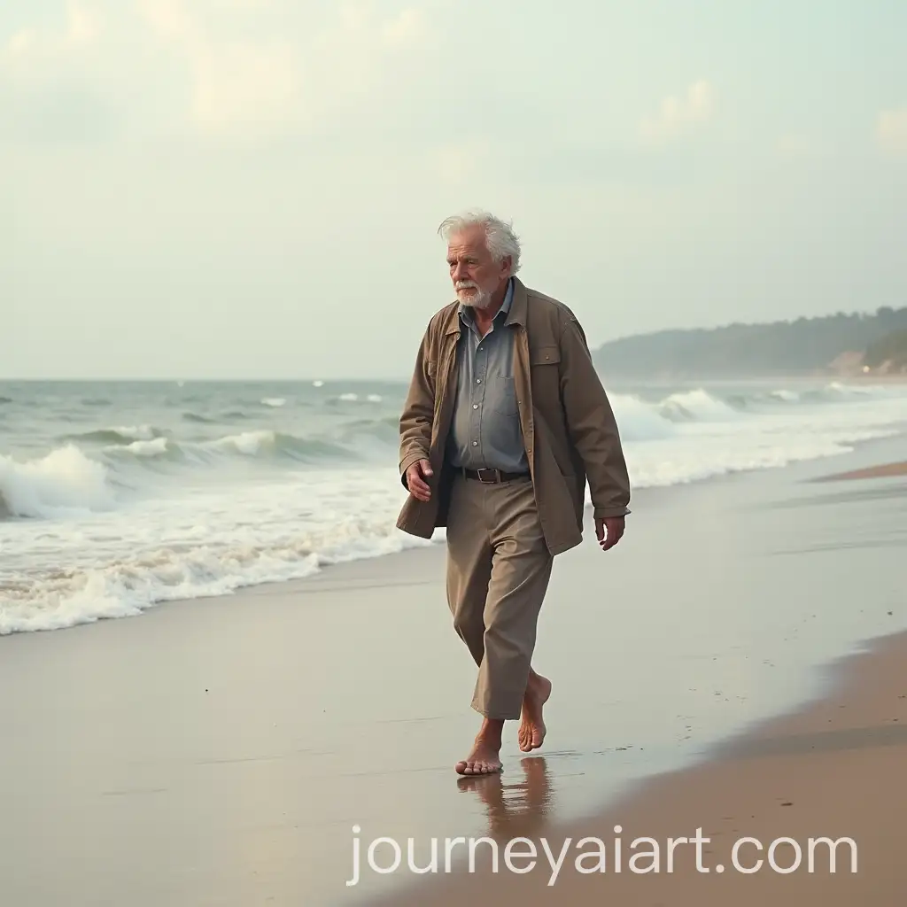 Old-Man-Walking-Along-the-Beach-at-Sunset