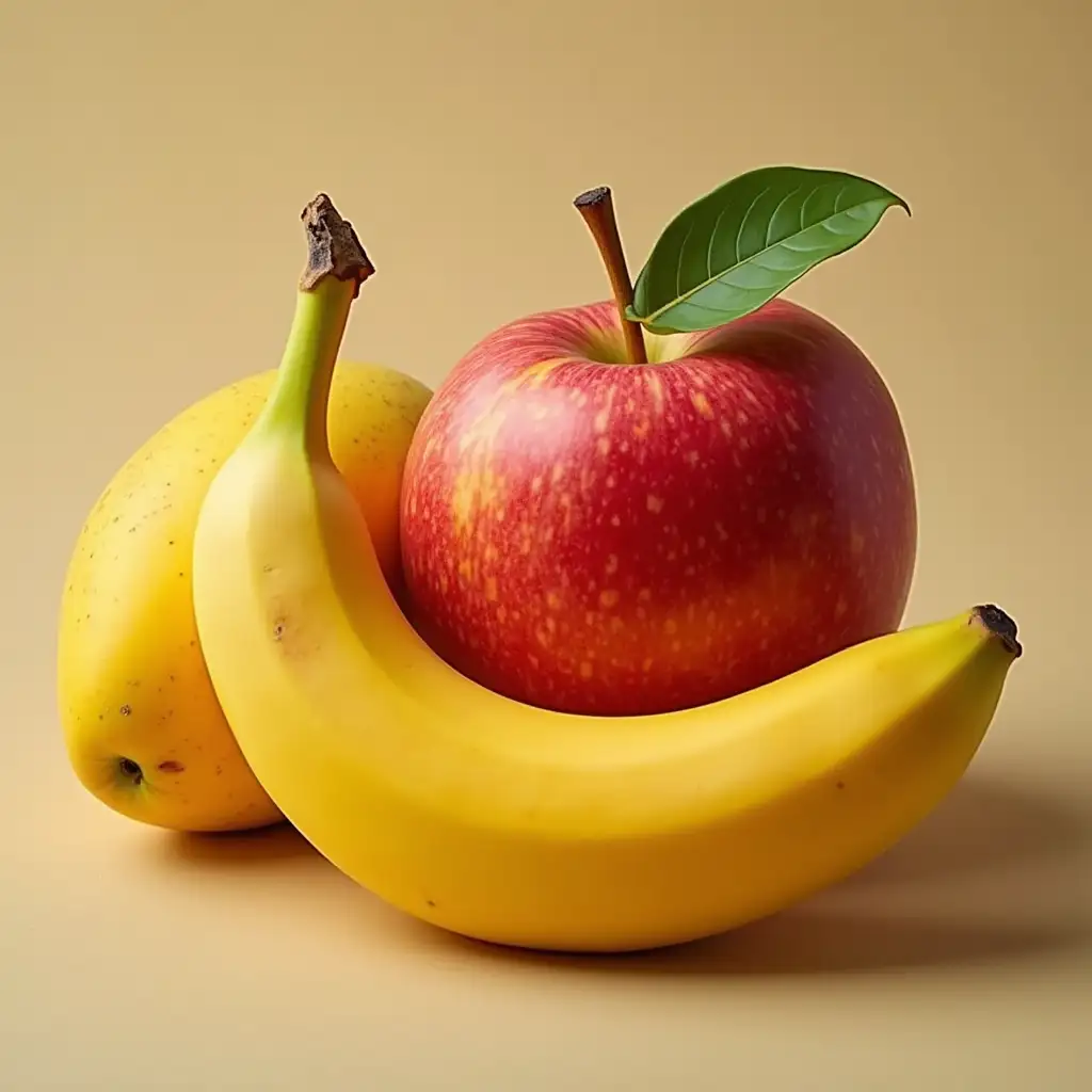 create the images of an apple, mango and banana in fhd quality