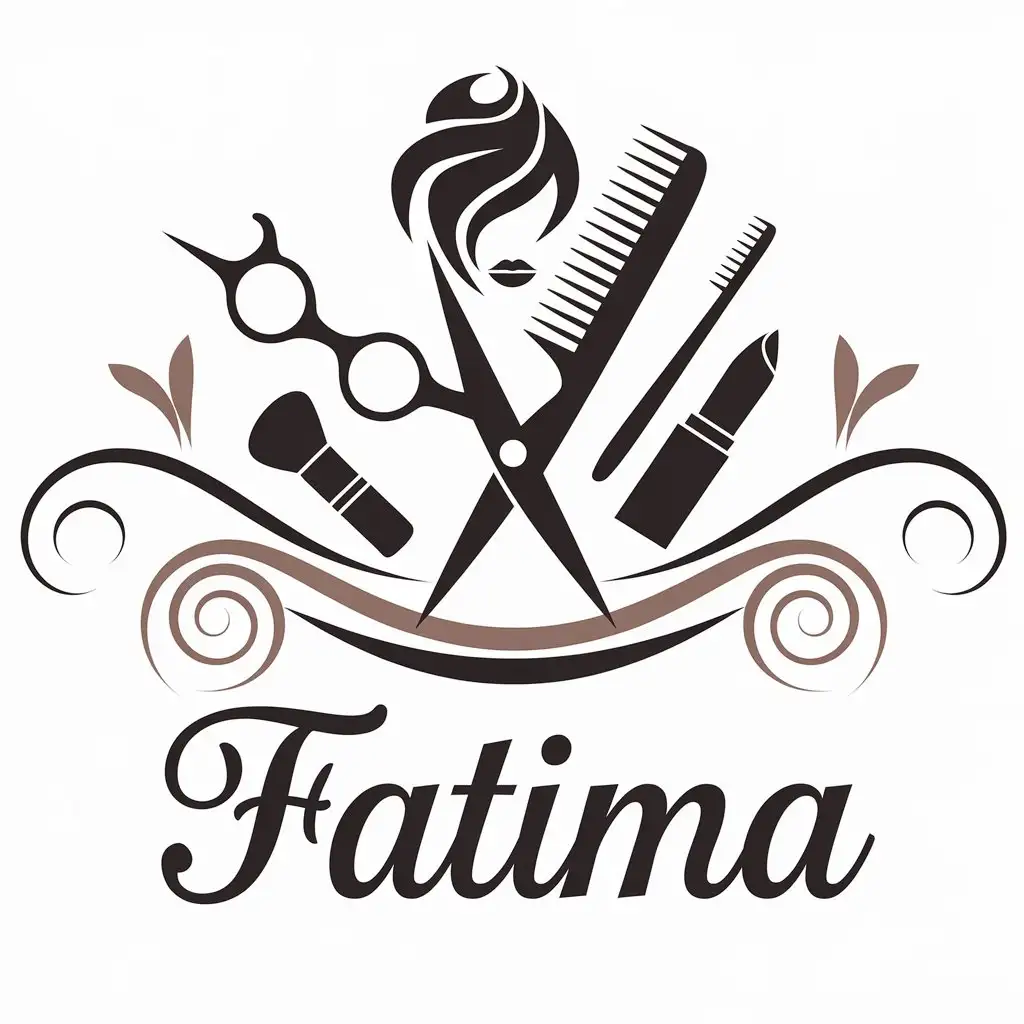 a vector logo design,with the text "Fatima", main symbol:Hairstylist, makeup tools,Moderate,be used in Beauty Spa industry,clear background