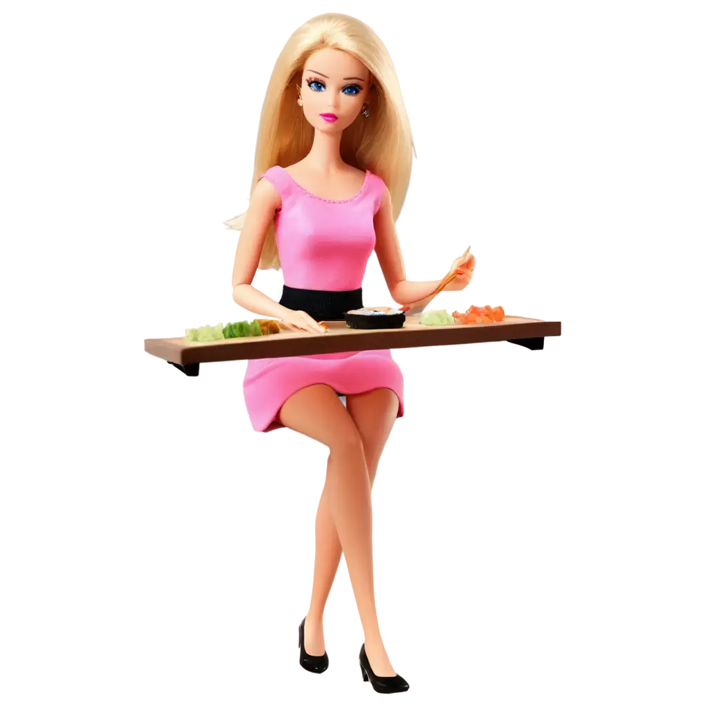 Barbie-Eating-Sushi-Without-Chopsticks-PNG-Image-Playful-and-Unique-Artwork