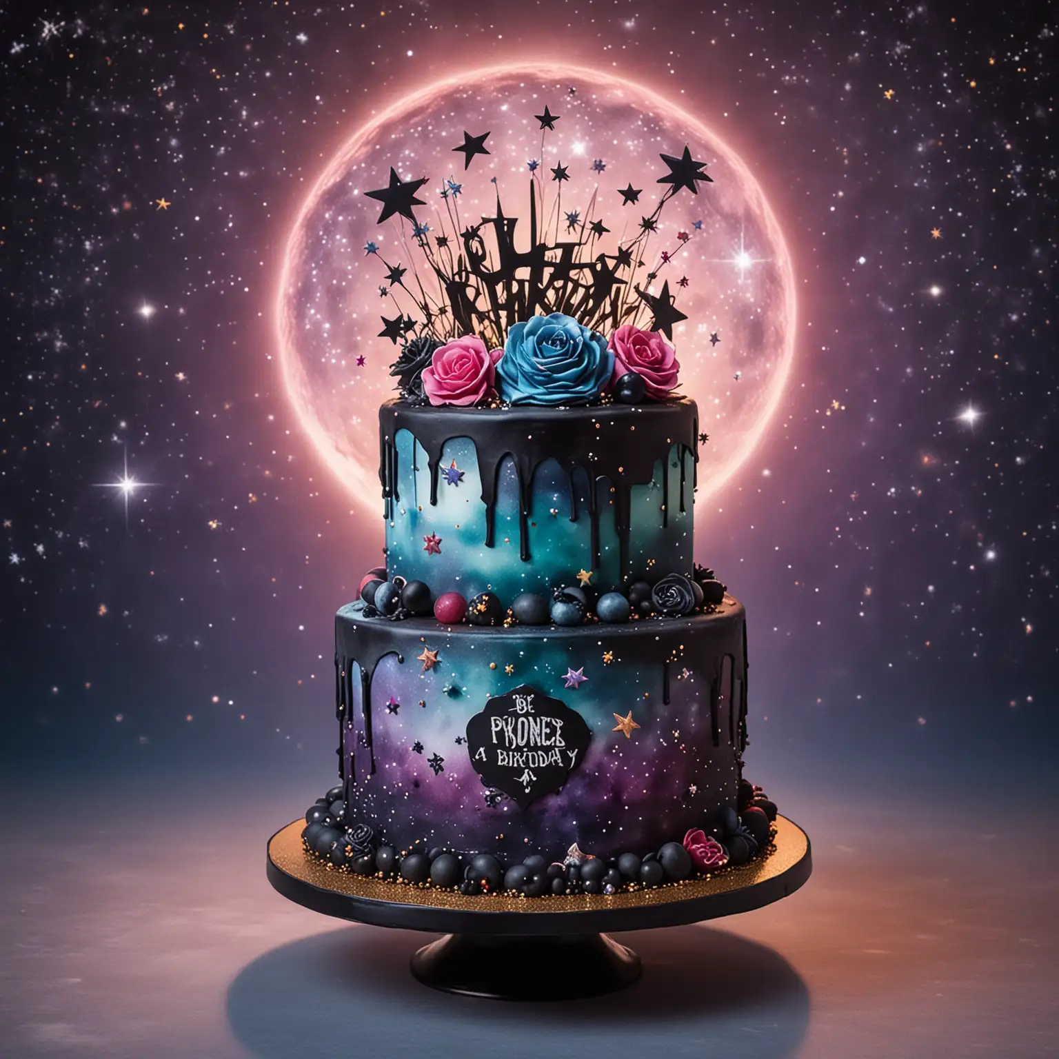 Punk Rock Birthday Cake in Ethereal Cosmos Scene