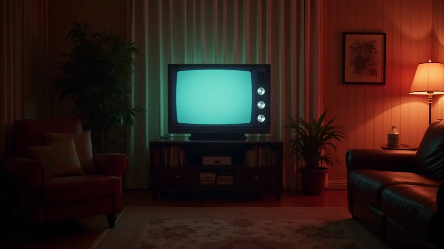 1980s Vintage Television in a Cozy Front Room Evening Ambiance