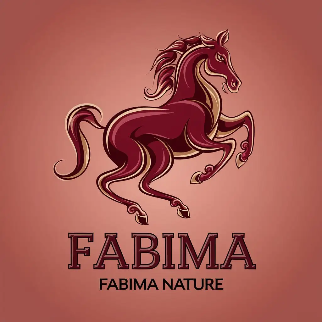 LOGO-Design-for-Fabima-Nature-Burgundy-Horse-with-Gold-Accents-Salmon-Background-and-PreModern-Font