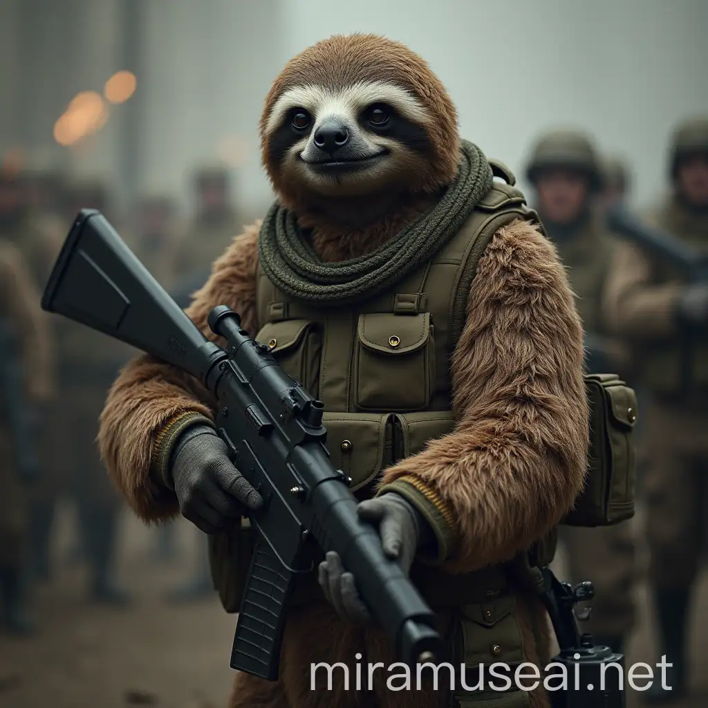 Military Sloth in Action Brave Sloth Soldier On Duty