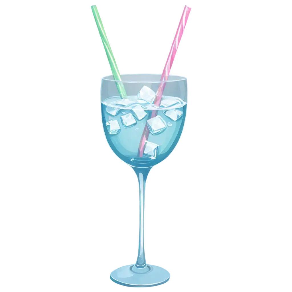 A glass cup with a long stem, clear, containing ice, and ice visible in the glass, cartoon