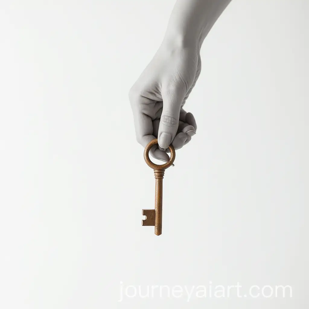 Woman-Holding-Old-Tiny-Wooden-Key-with-Black-and-White-Hands