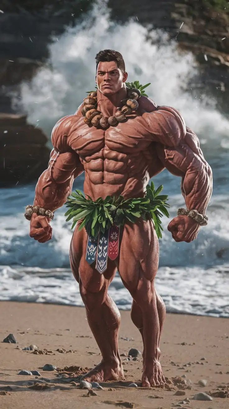 Polynesian-Super-Warrior-on-the-Beach-with-Superpowers