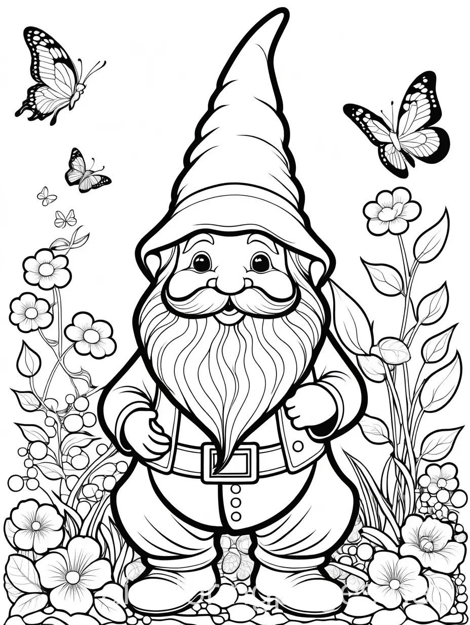 Garden-Gnome-with-Butterfly-Coloring-Page-for-Kids