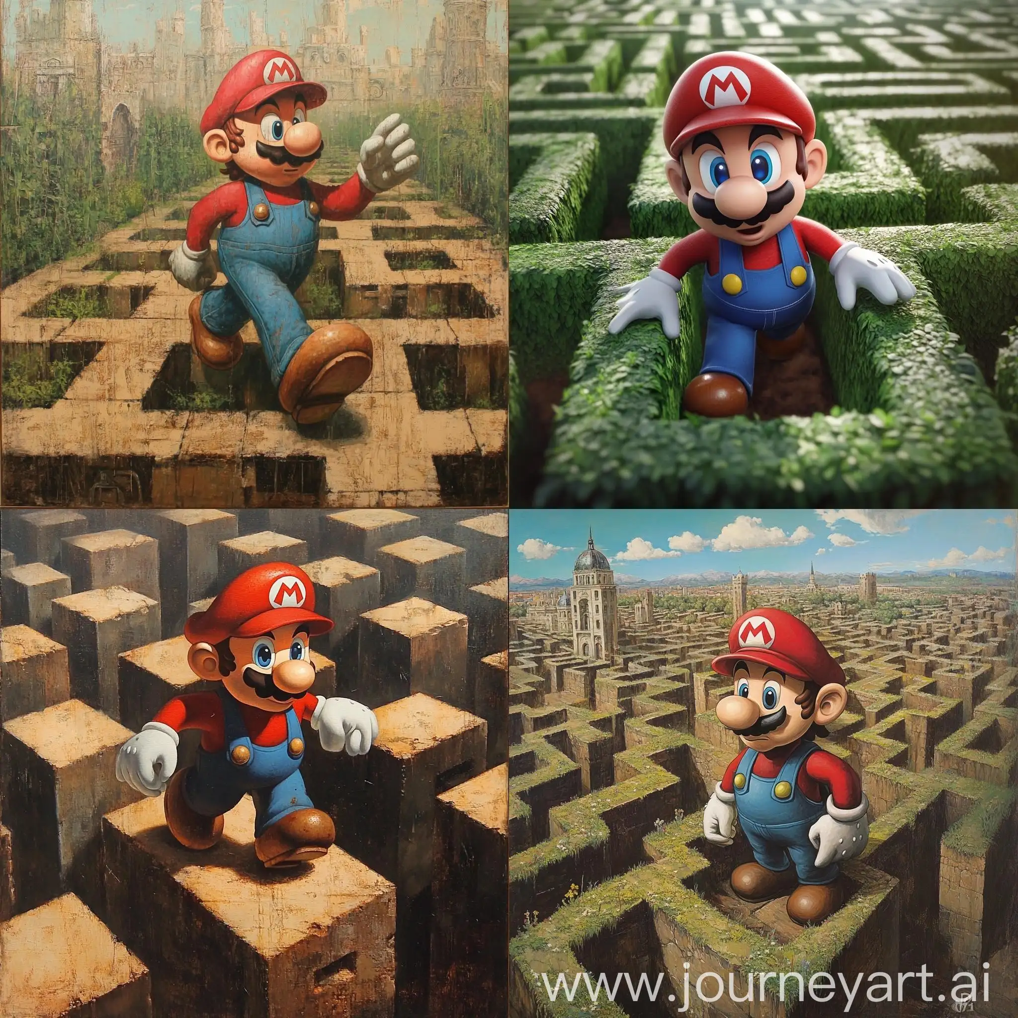 Mario-navigating-through-a-labyrinth-with-a-pixelated-retro-style