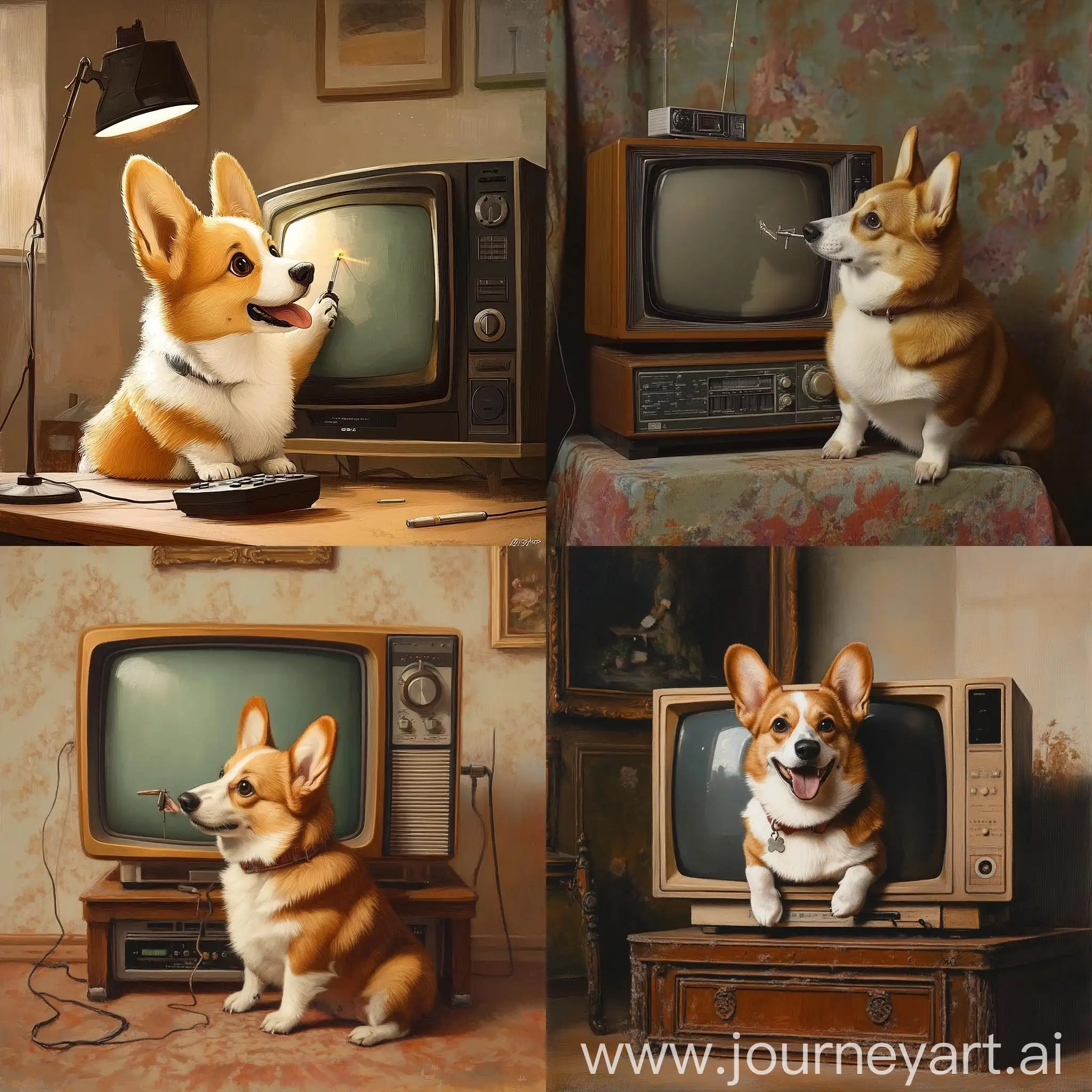 Corgi-Dog-Repairing-Television-Set