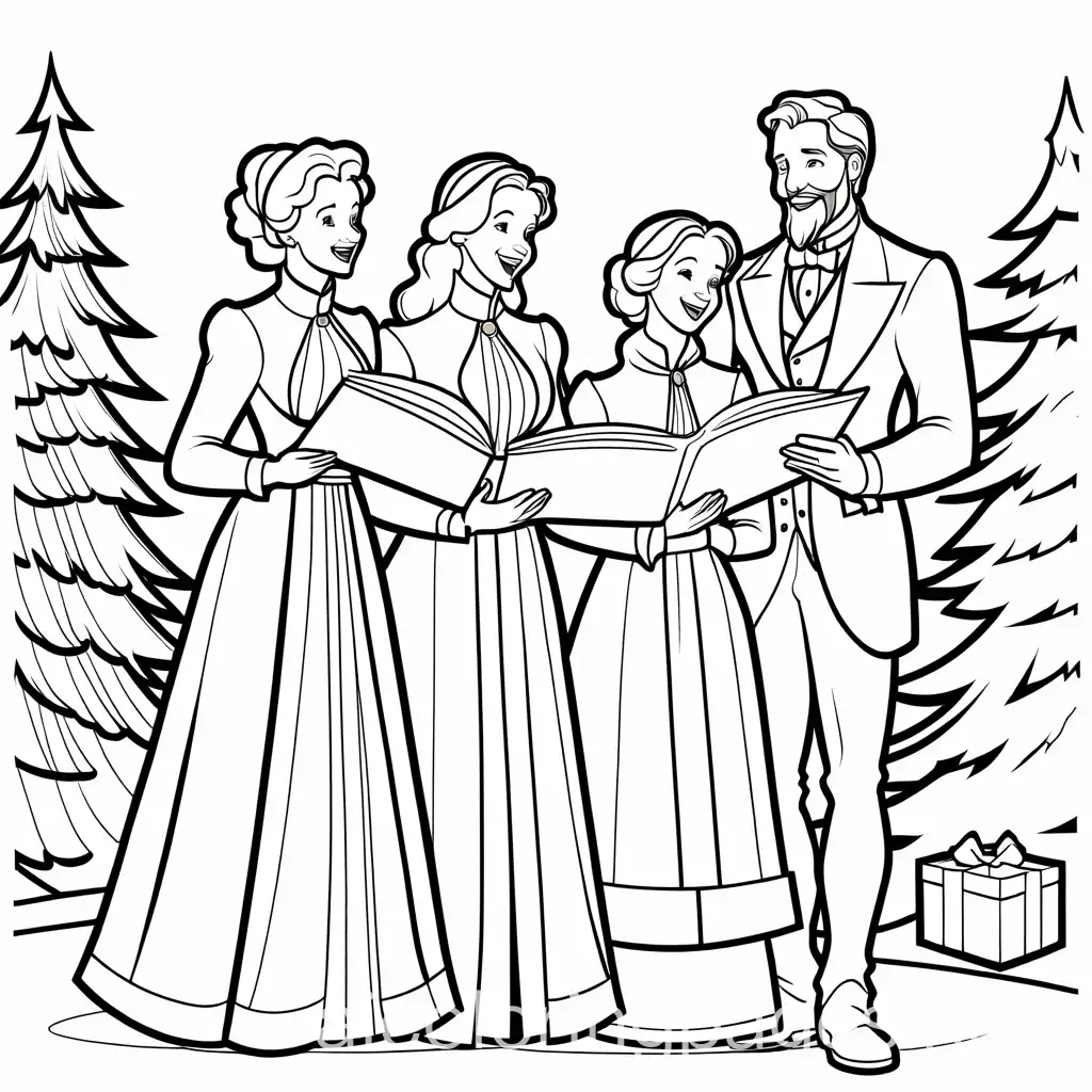 Joyful-Family-of-Four-Singing-Christmas-Carols-in-a-Colorful-Coloring-Book-Style