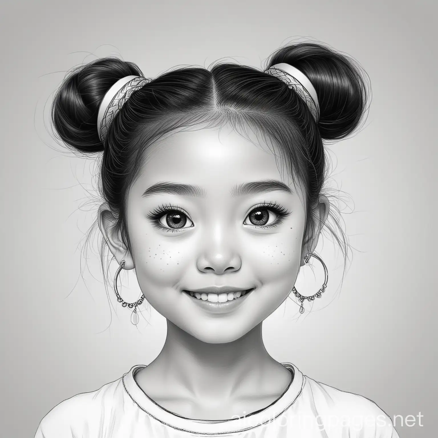 Happy-Chinese-Girl-with-Big-Eyes-and-Hair-in-a-Bun-Coloring-Page