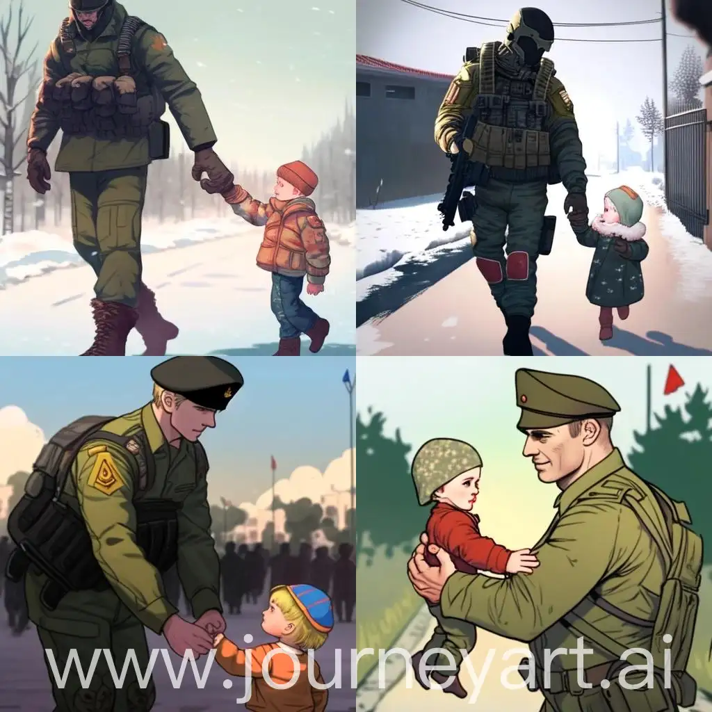 Russian-Soldier-Holding-Childs-Hand