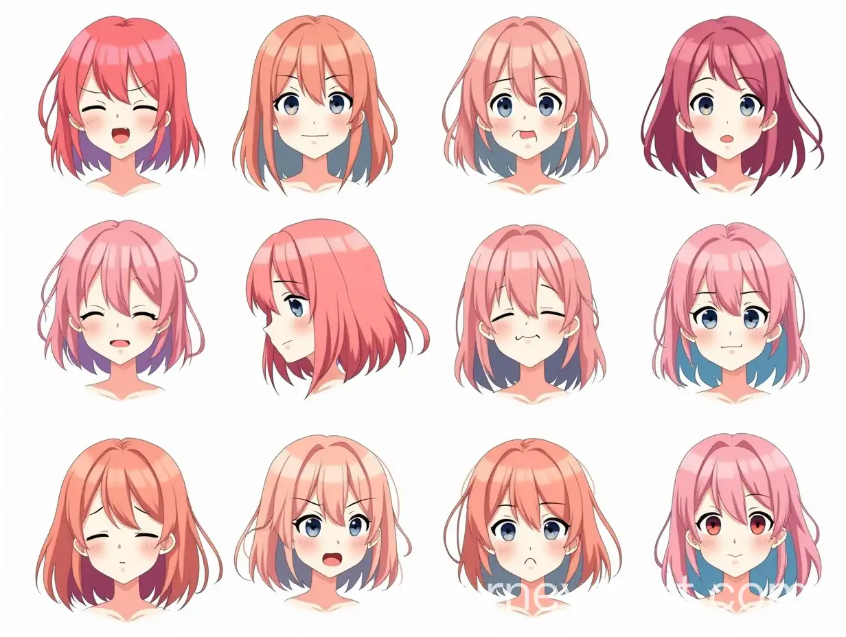 Character-Design-Sheet-of-Anime-Girls-and-Women-with-Various-Expressions-and-Colorful-Hair
