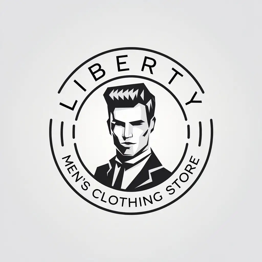 LOGO-Design-for-Mens-Clothing-Store-LIBERTY-Circle-with-Stylish-Cavilllike-Figure