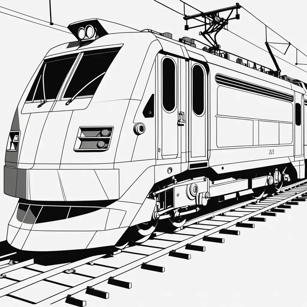 French Electric Modern Locomotive Coloring Page with AnimationStyle Pantograph