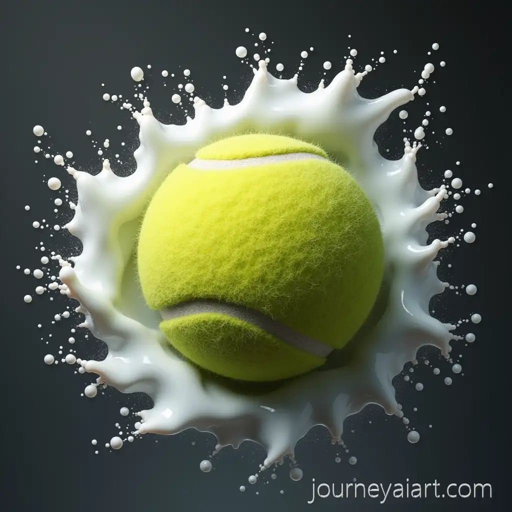 Foam-Tennis-Ball-with-Swirling-Splashes-on-Dark-Gray-Background