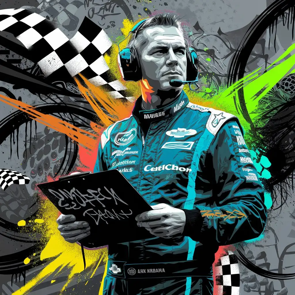 NASCAR-Pit-Crew-Chief-in-GraffitiStyle-Artwork-with-Neon-Colors-and-Racing-Symbols