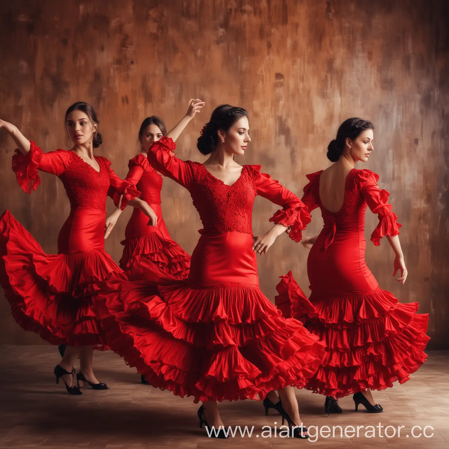 Girls-in-Red-Spanish-Dresses-Dancing-Flamenco