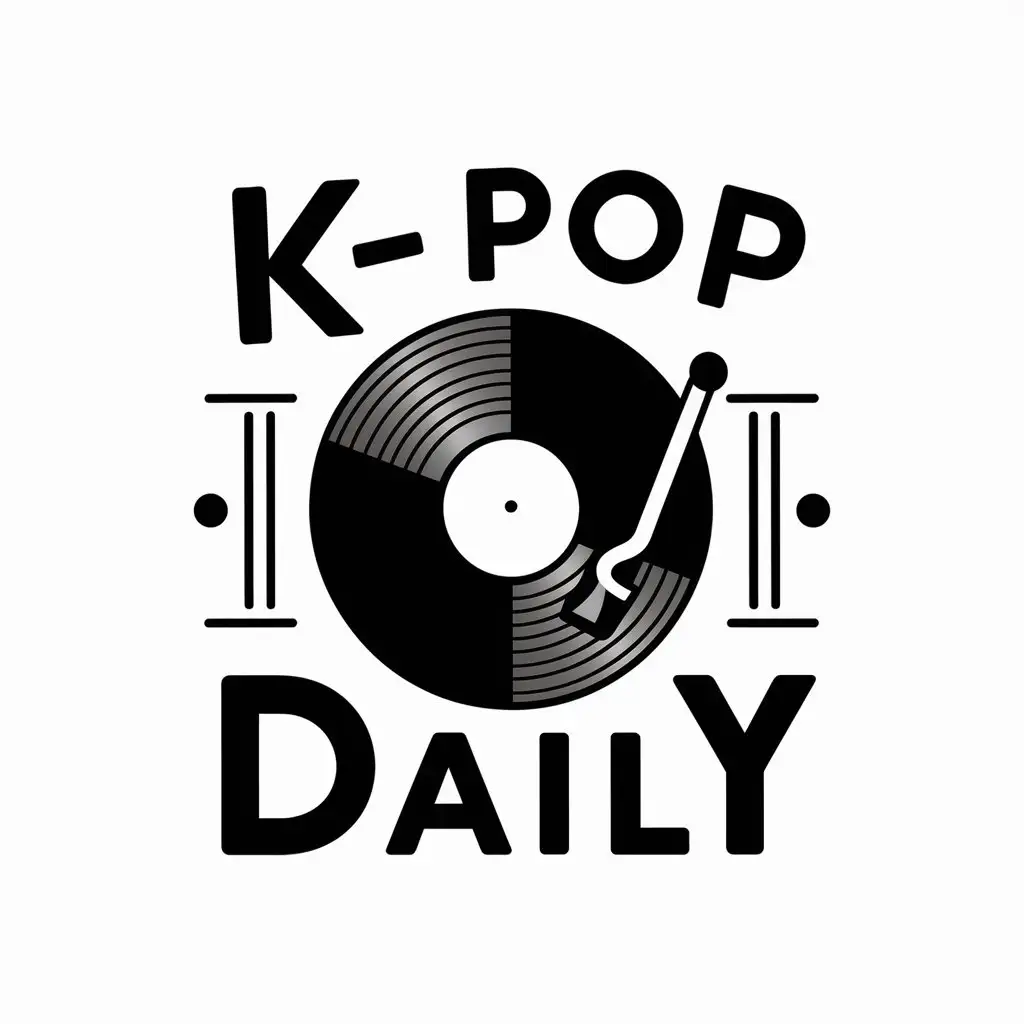 a vector logo design,with the text "K-Pop Daily", main symbol:vinyl record,complex,be used in Entertainment industry,clear background