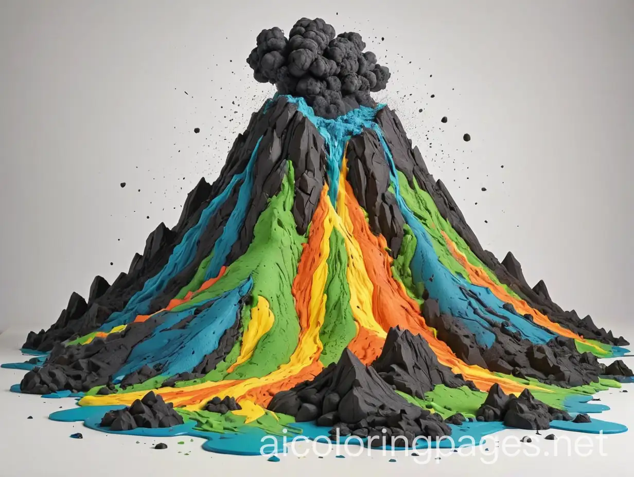 Coloring-Page-of-a-Volcano-Erupting-with-Colorful-Lava